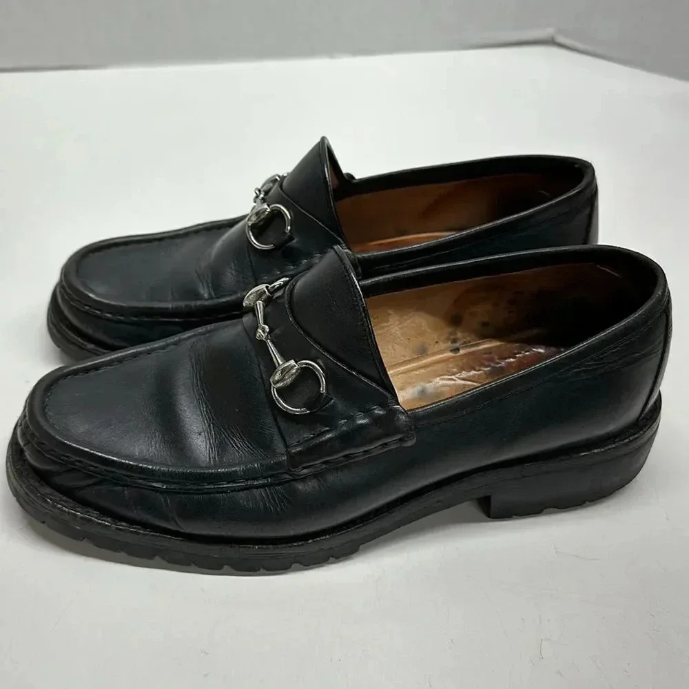 Gucci Black Leather Horsebit Loafers